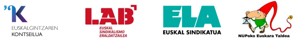 EUSKALGINTZAREN KONTSEILUA · LAB SINDIKATUA · ELA SINDIKATUA · NUP-EKO EUSKARA TALDEA