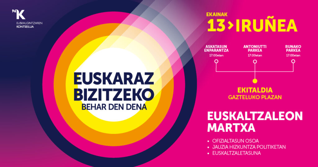 EUSKALTZALEON MARTXA · EKAINAK 13 · IRUÑEA 
EUSKARAZ BIZITZEKO BEHAR DEN DENA