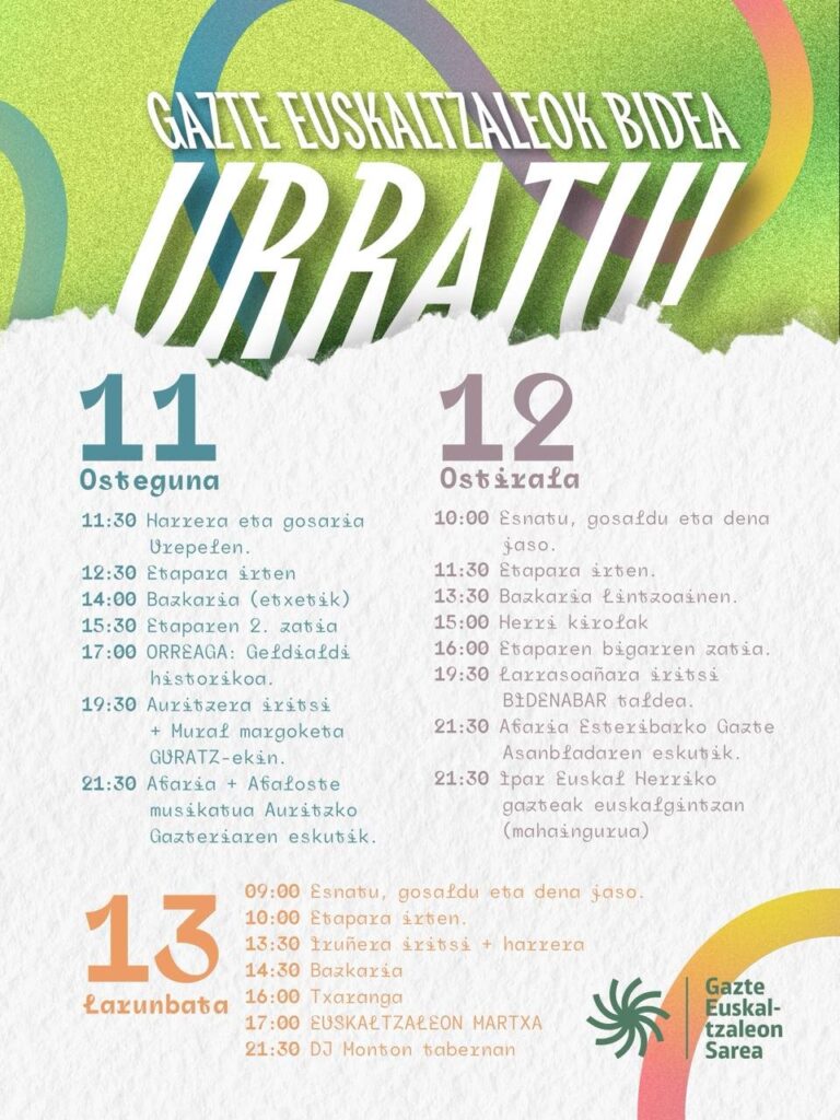 GAZTE EUSKALTZALEOK BIDEA URRATU · EGITARAUA · EKAINAK 11-13